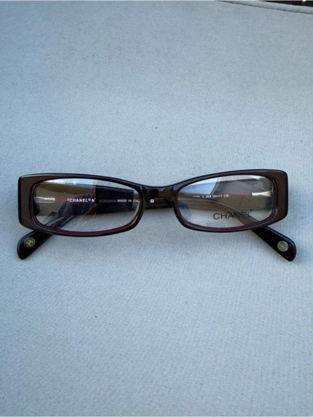 CHANEL Rectangular Crystal CC Logo Glasses in Deep Burgundy